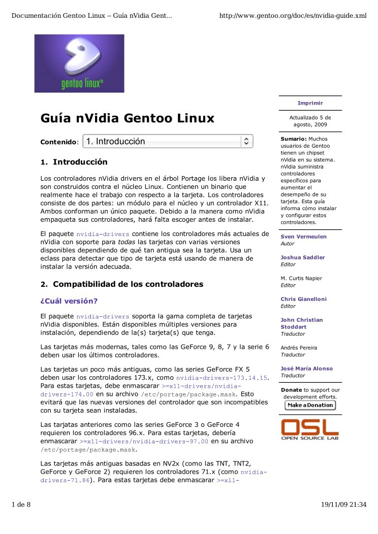 Imágen de pdf Guía nVidia Gentoo Linux